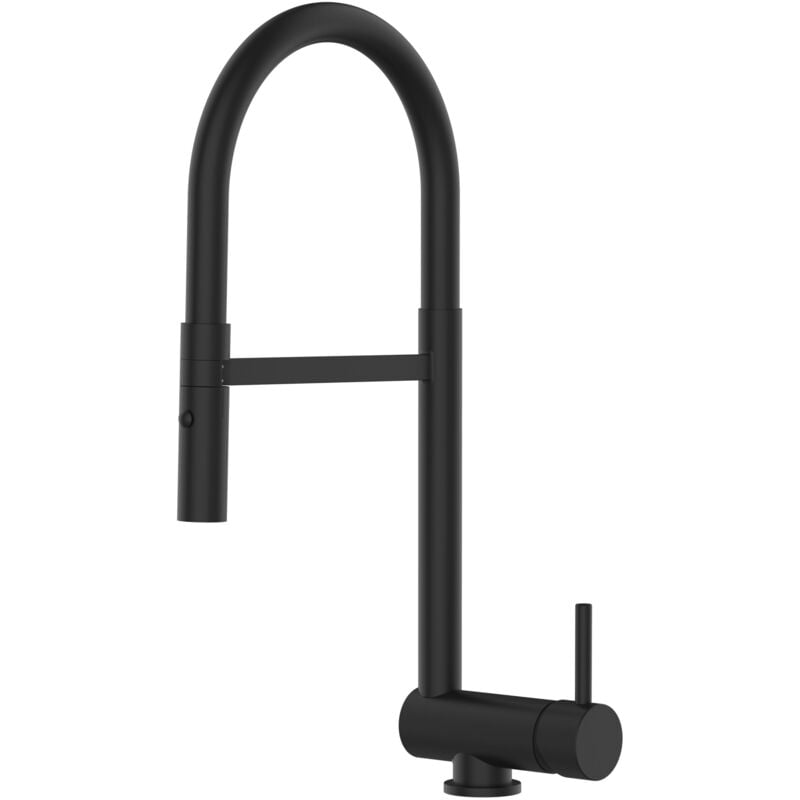 foto del prodotto vizio rubinetto abbattibile miscelatore cucina nero opaco canna abbattibile 6 cm per sottofinestra canna nera movibile e doccia due getti