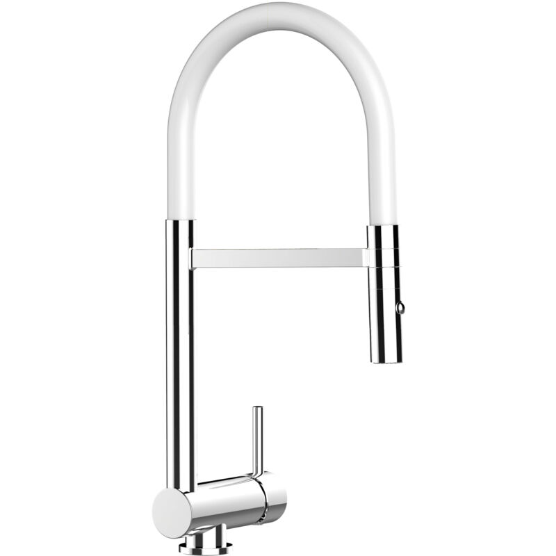 foto del prodotto vizio rubinetto abbattibile miscelatore lavello fontana cucina canna abbattibile 6 cm per sottofinestra canna bianca movibile e doccia due getti