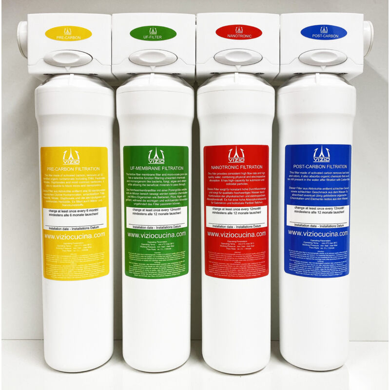 foto del prodotto vizio set sistema di filtraggio acqua meccanico a 4 stadi filtro carboni attivi membrana ultrafiltrazione filtrazione nanotronic