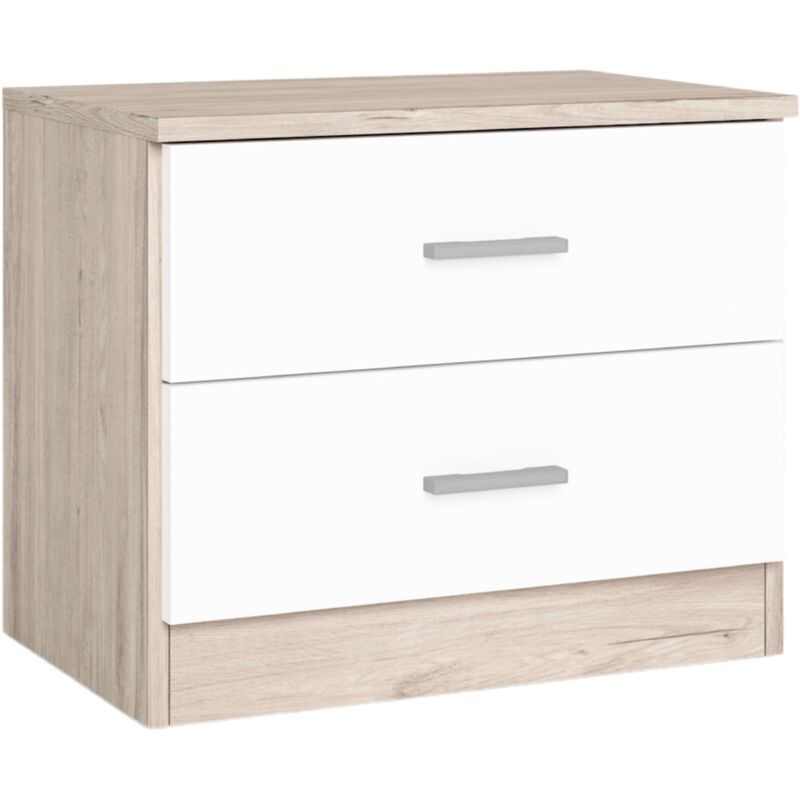 foto del prodotto vmo home comodino per coppia, comodino a 2 cassetti, organizer portaoggetti bianco e rovere sahara, 50x42x33 cm