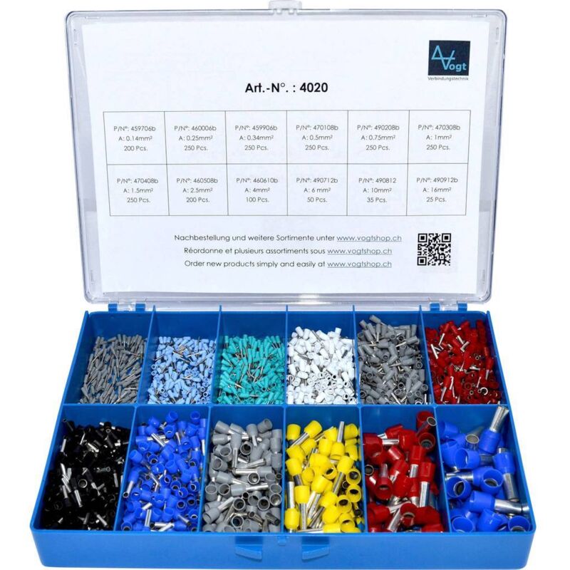 foto del prodotto vogt verbindungstechnik 4020 assortimento capicorda parzialmente isolato grigio, azzurro, turchese, bianco, rosso, nero