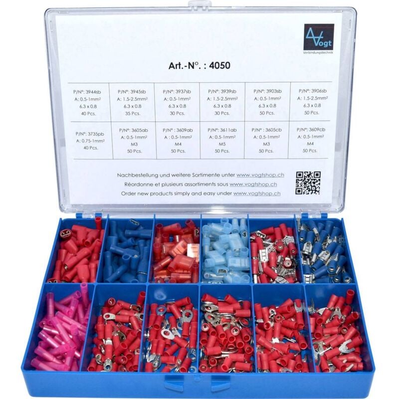 foto del prodotto vogt verbindungstechnik 4050 assortimento di capicorda a compressione 0.50 mm 2.50 mm rosso, blu 525 pz.