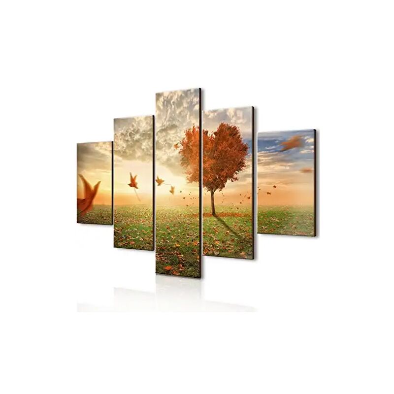foto del prodotto vogue quadro su legno 5 pannelli pezzi foglie al vento 66x115 cm