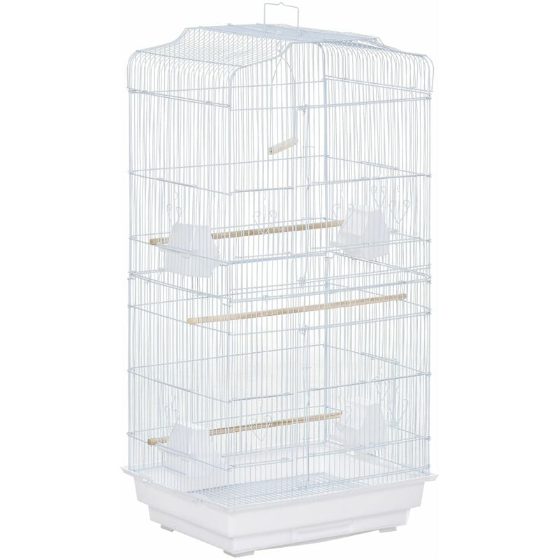 foto del prodotto voliera gabbia per uccelli 46,5x35,5x92 cm in metallo e plastica bianco