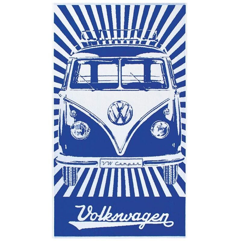 foto del prodotto volkswagen brisa vw collection asciugamano per spiaggia, bagno, sauna e telo mare nel design del camper t1 bus righe samba blu 