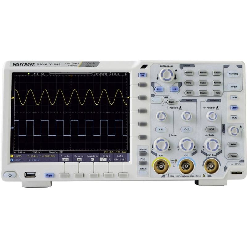 foto del prodotto voltcraft dso 6102wifi oscilloscopio digitale 100 mhz 2 canali 1 gsa s 40000 kpts 8 bit generatore di funzioni, funzion