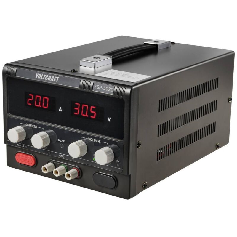 foto del prodotto voltcraft esp 3020 alimentatore da laboratorio regolabile 0 30 v dc 0 20 a 600 w spina 4 mm design sottile num. usc