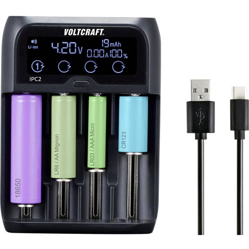foto del prodotto voltcraft ipc 2 caricabatterie universale nimh, nicd, liion, lifepo mini aaaa , ministilo aaa , stilo aa , 1 2 torci