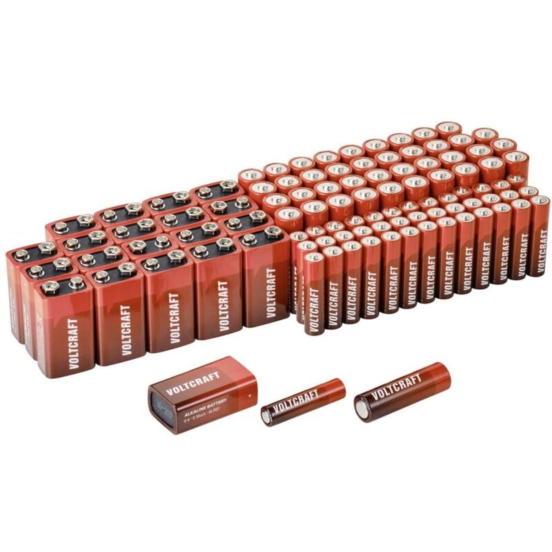 foto del prodotto voltcraft kit batterie stilo, ministilo, 9 volt 100 pz.