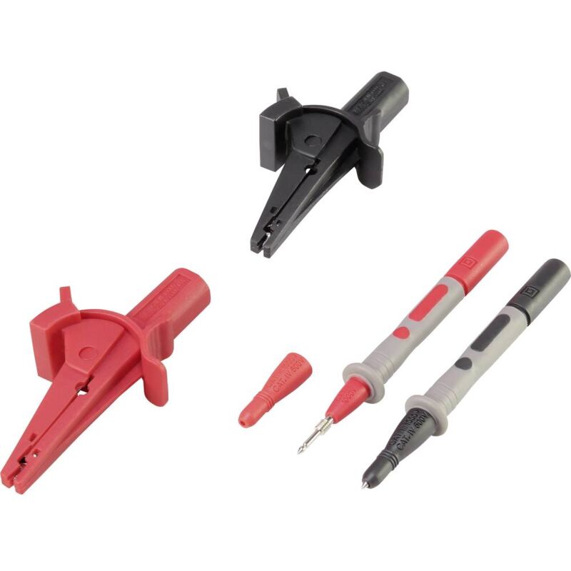 foto del prodotto voltcraft kit morsetti a coccodrillo presa 4mm cat iii 1000 v, cat iv 600 v nero, rosso mss 103