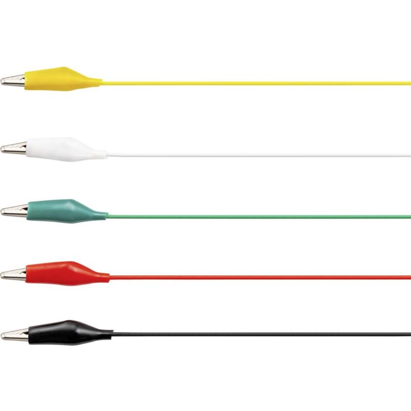 foto del prodotto voltcraft ks 630 0.1 kit puntali morsetto a coccodrillo morsetto a coccodrillo 0.63 m nero, rosso, giallo, verde, bianc