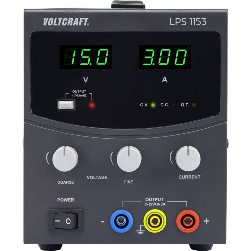 foto del prodotto voltcraft lps1153 alimentatore da laboratorio regolabile 0 15 v dc 0 3 a 45 w num. uscite 1 x