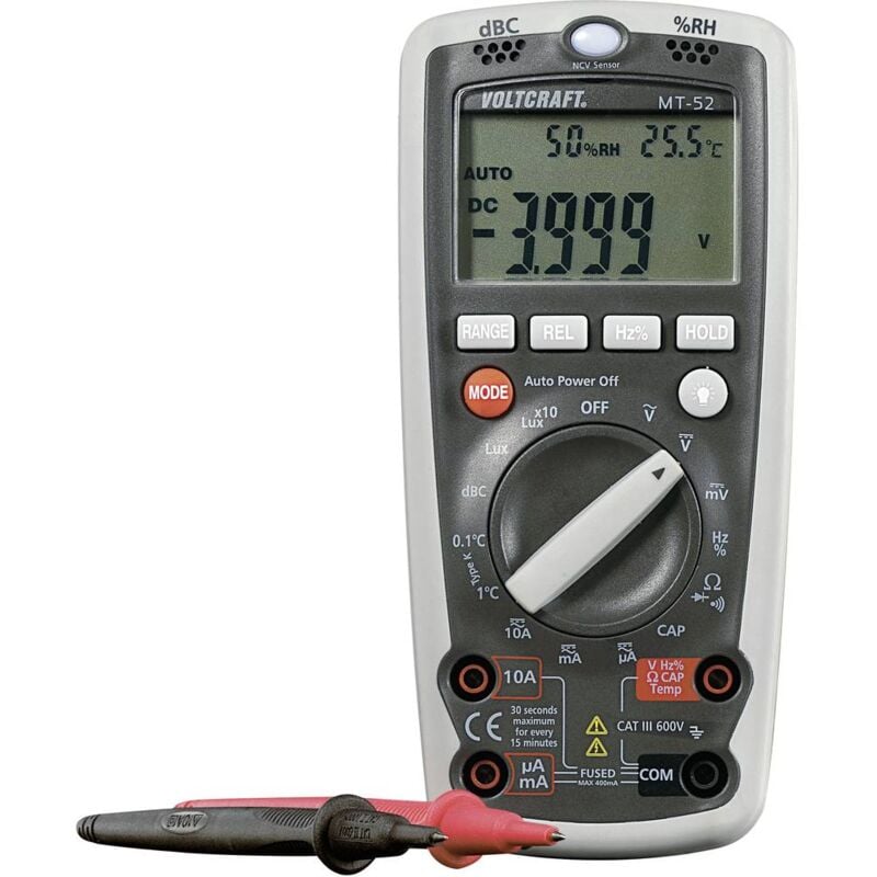 foto del prodotto voltcraft mt 52 multimetro portatile digitale funzione di misurazione ambientale cat iii 600 v display counts 4000