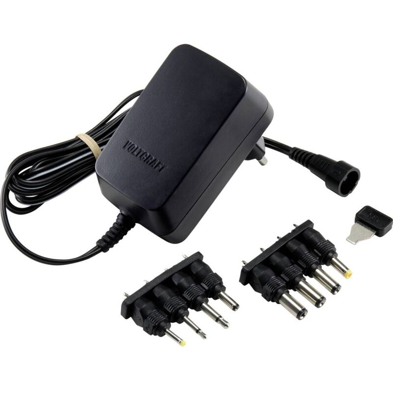 foto del prodotto voltcraft vc 11258690 alimentatore a spina regolabile 3 v dc, 4.5 v dc, 5 v dc, 6 v dc, 7.5 v dc, 9 v dc, 12 v dc 1 a 1