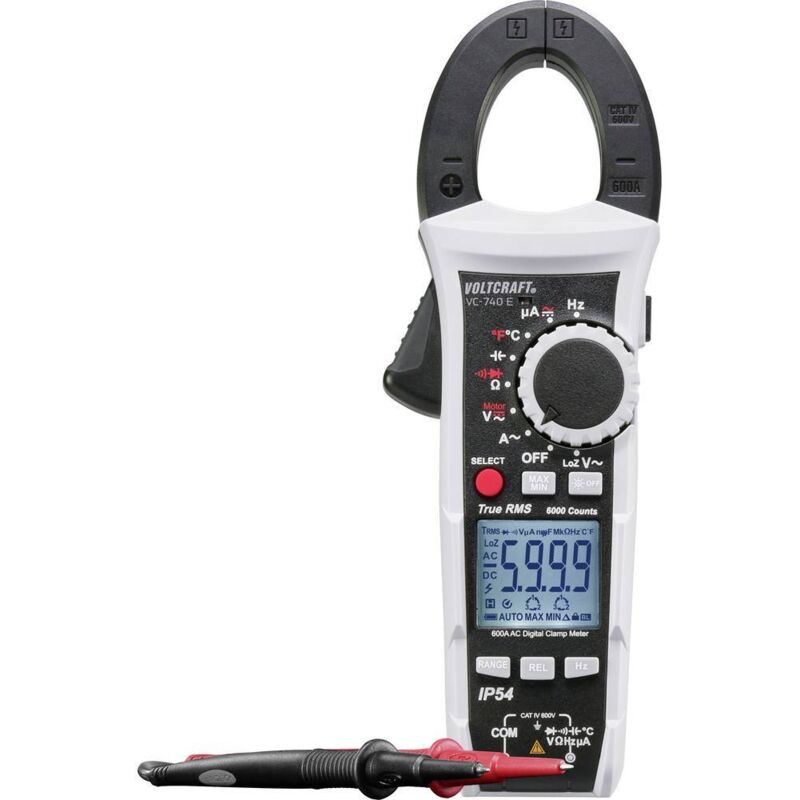 foto del prodotto voltcraft vc 740 e pinza amperometrica, multimetro portatile digitale protetto contro spruzzi d acqua ip54 cat iv 600