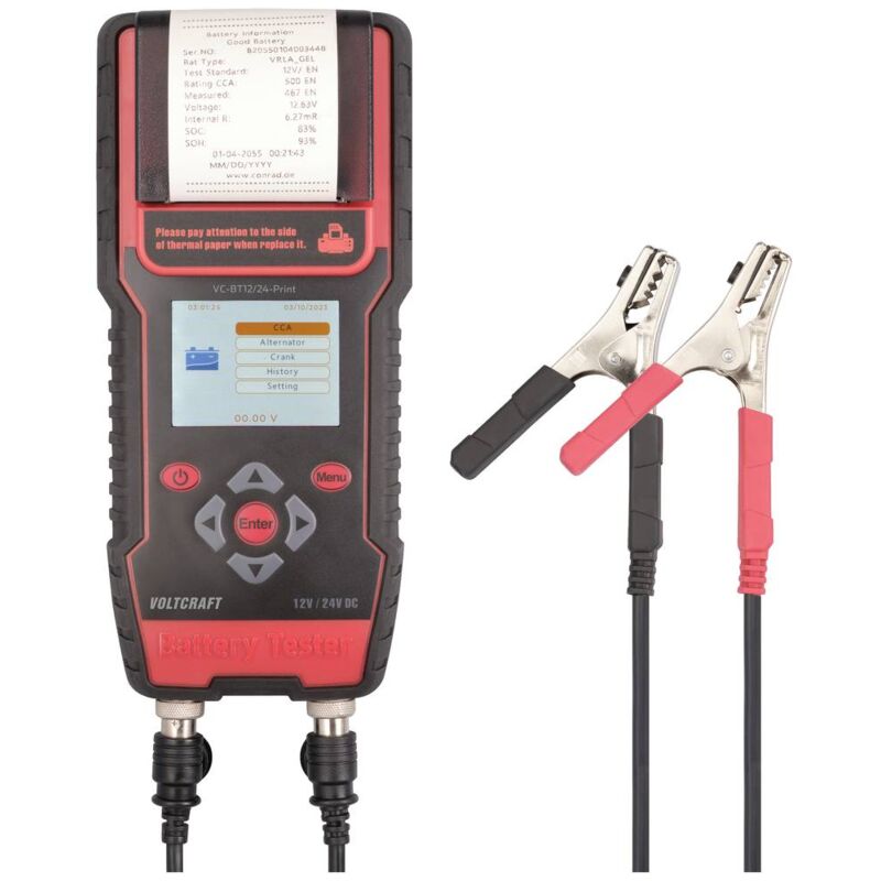 foto del prodotto voltcraft vc bt12 24 print tester batteria per auto 12 v, 24 v prova batteria 243 mm x 110 mm x 59 mm
