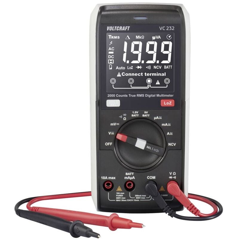 foto del prodotto voltcraft vc232 multimetro portatile digitale cat iii 600 v display counts 2000
