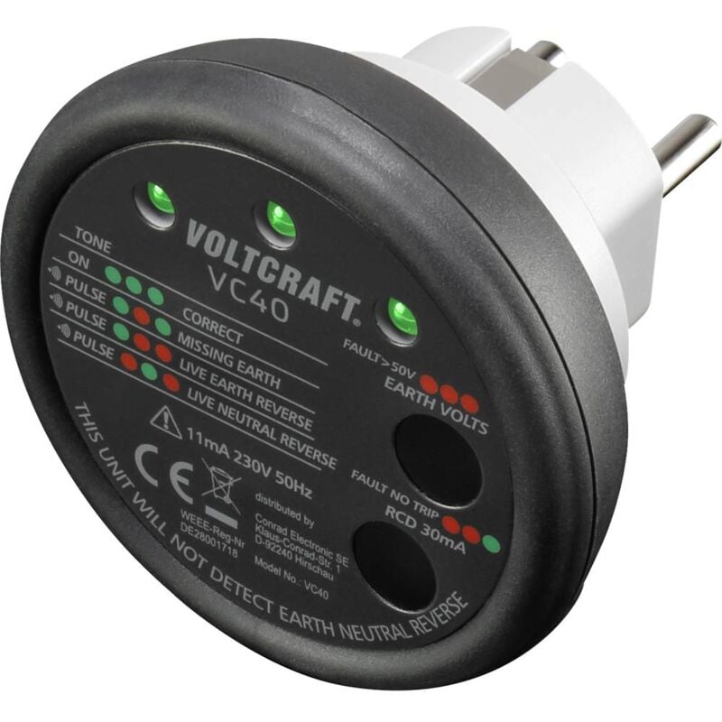 foto del prodotto voltcraft vc40 tester presa di corrente cat ii 300 v