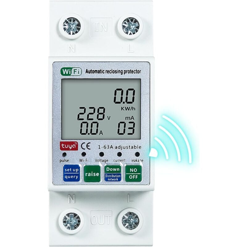 foto del prodotto voltmetro amperometro domestico, protezione di richiusura intelligente wi fi tuya, tensione di corrente, monitoraggio energetico, rel , interruttore