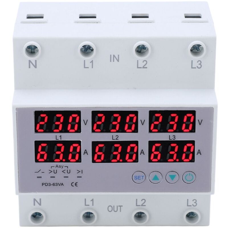 foto del prodotto voltmetro amperometro trifase su guida din protezione automatica da sovracorrente ca 390 500 v 63 a eosnow