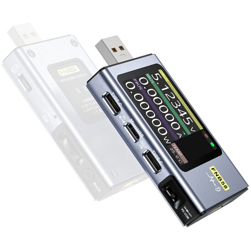 foto del prodotto voltmetro digitale portatile amperometro tester usb type c protocollo di ricarica rapida per telefoni cellulari test di rilevamento misurazione della