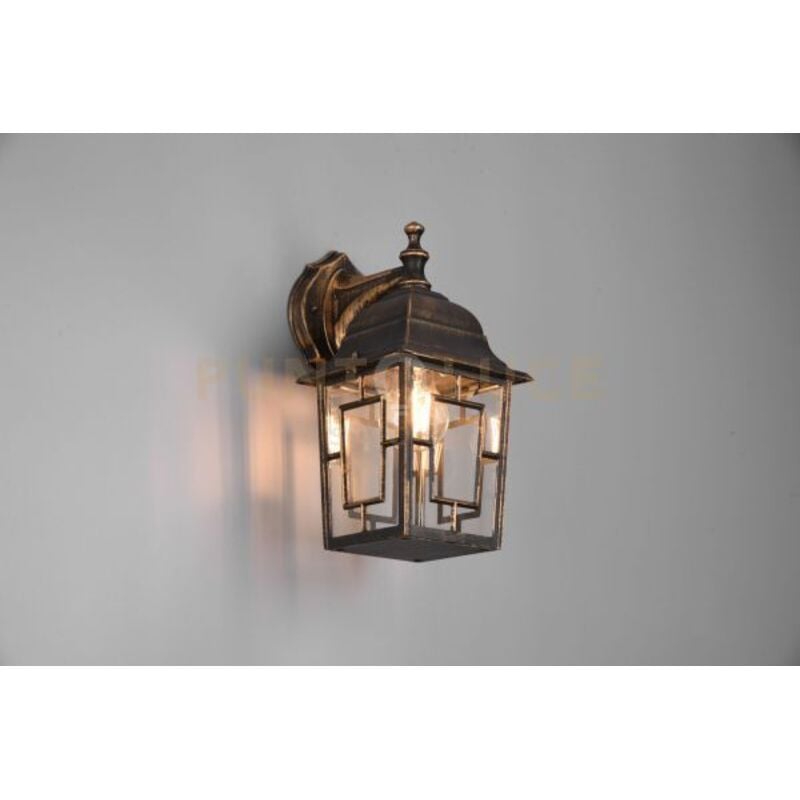 foto del prodotto volturno applique da esterno down 4 lati fusione di alluminio ruggine con decoro in fusione sul vetro e vetro trasparente h. 30cm ip44 1 luce attacco