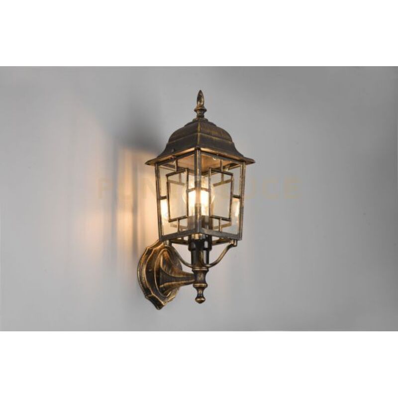 foto del prodotto volturno applique da esterno up 4 lati fusione di alluminio ruggine con decoro in fusione sul vetro e vetro trasparente h. 41,5cm ip44 1 luce attacco