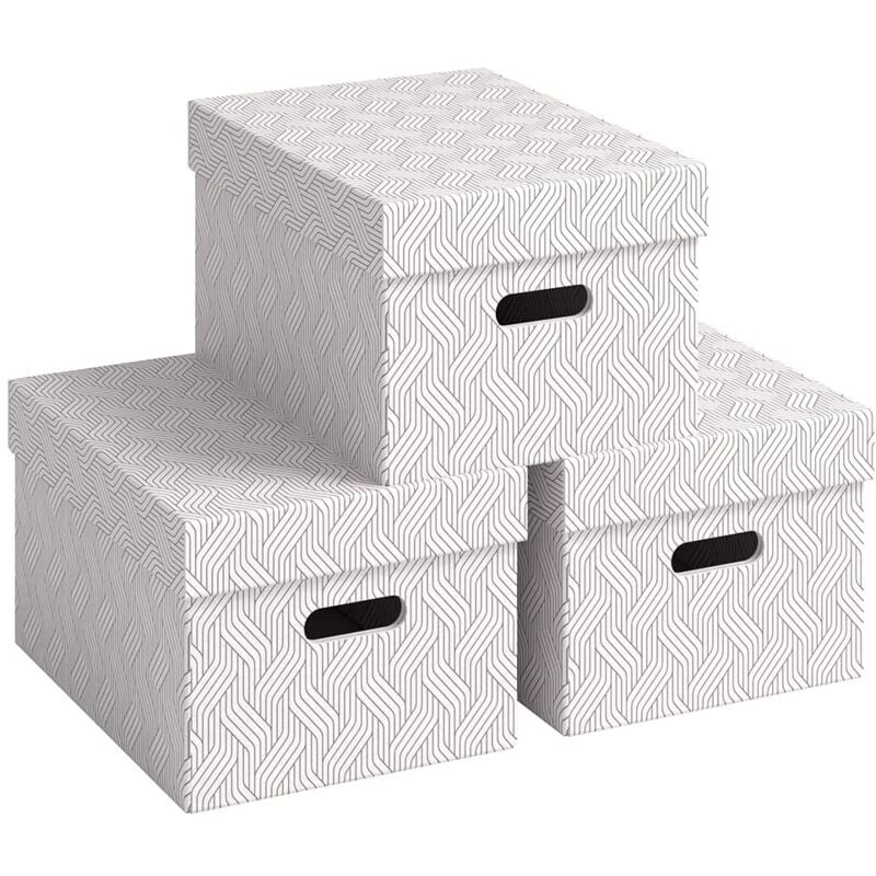 foto del prodotto von 61410001 set di 3 contenitori con coperchio, 15 l, medium, 100 cartone riciclato, design geometrico, per scuola, studio e casa, 3 pezzi,