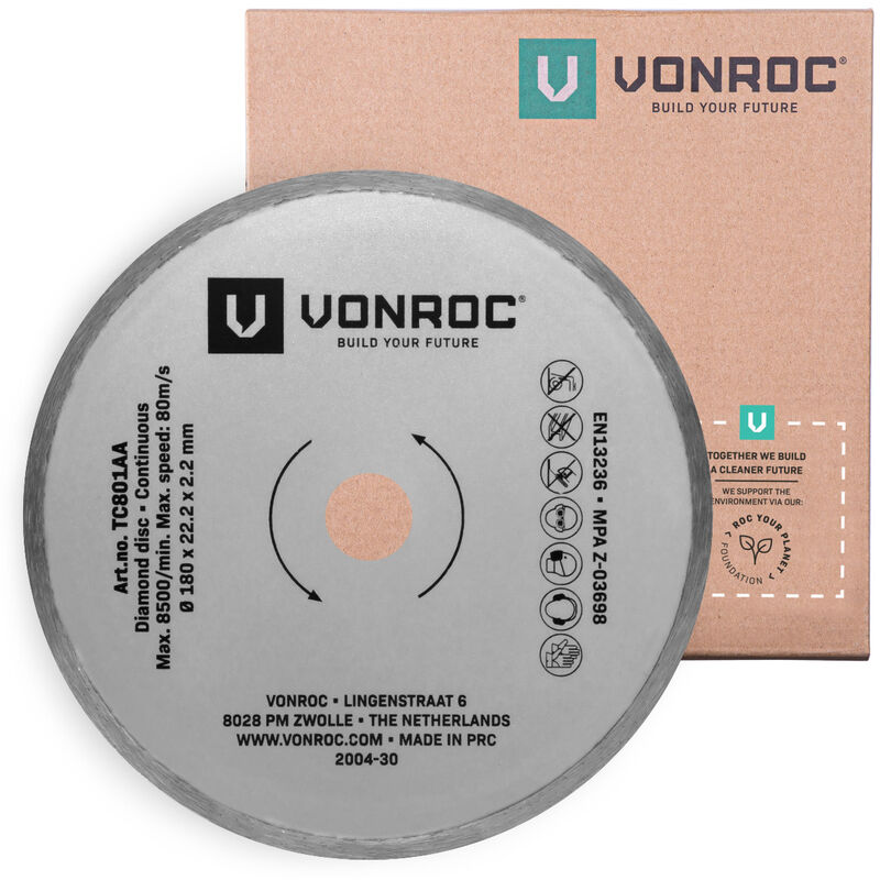 foto del prodotto vonroc disco da taglio diamantato 180mm continuo per tagliapiastrelle tc501ac. universale