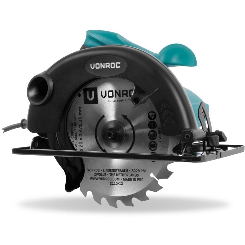foto del prodotto vonroc sega circolare 1200w, 185mm. incl. guida parallela e lama da 24 denti per legno