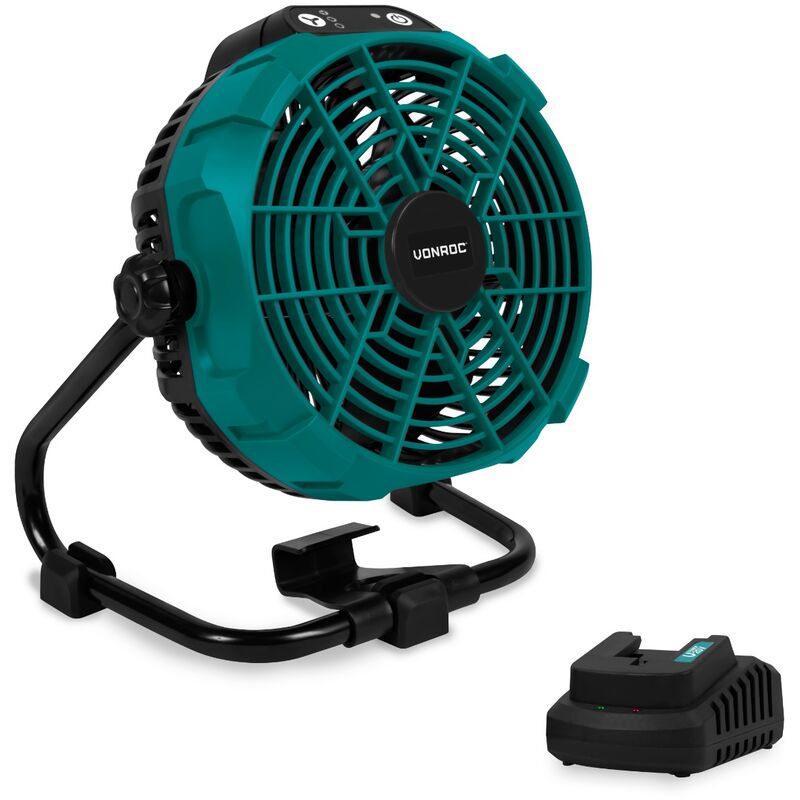 foto del prodotto vonroc ventilatore a batteria 20v batteria ibrida e alimentazione a corrente alternata adattatore ac incluso batteria 4,0ah e caricabatterie