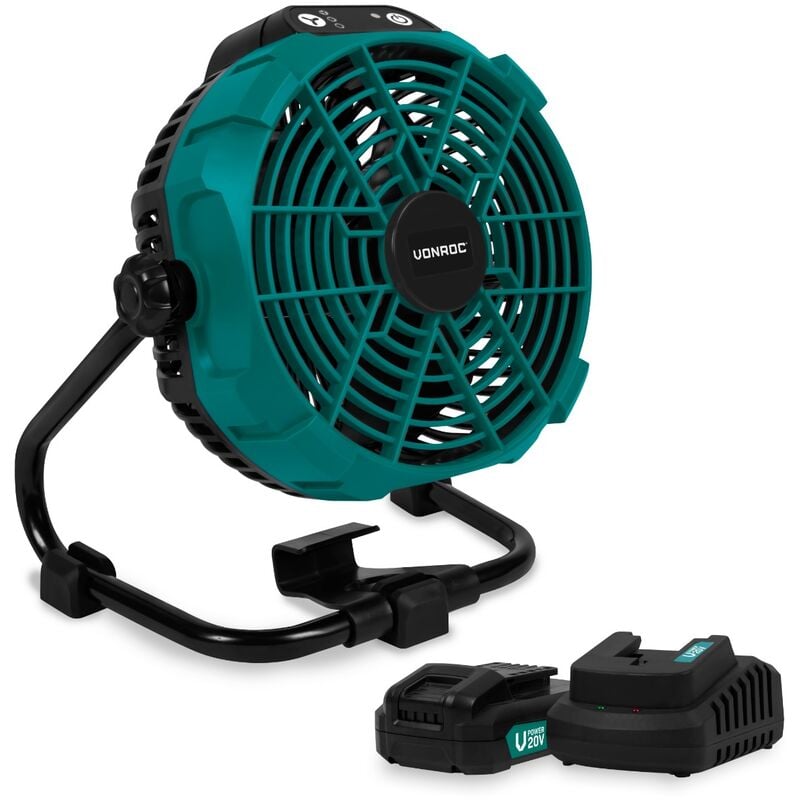 foto del prodotto vonroc ventilatore a batteria 20v batteria ibrida e alimentazione a corrente alternata adattatore ac incluso due batterie 2,0ah e