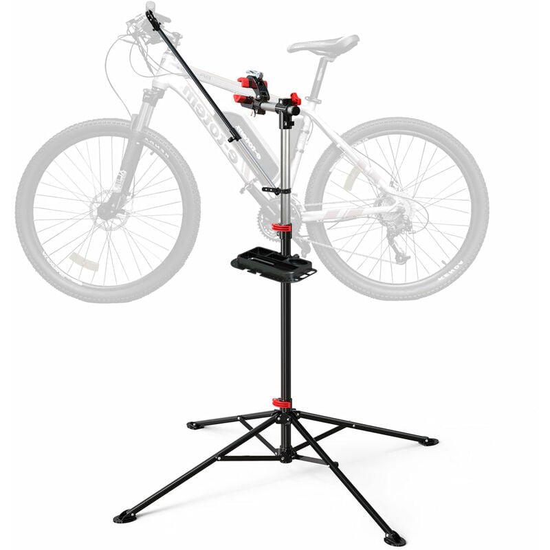 foto del prodotto vounot cavalletto bici pieghevole con vaschetta porta attrezzi, stand supporto riparazione bicicletta, altezza regolabile girevole 360 
