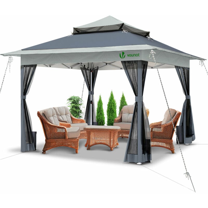 foto del prodotto vounot gazebo giardino 3.6x3.6m pieghevole con pareti laterali in rete, tenda per feste pop up, grigio