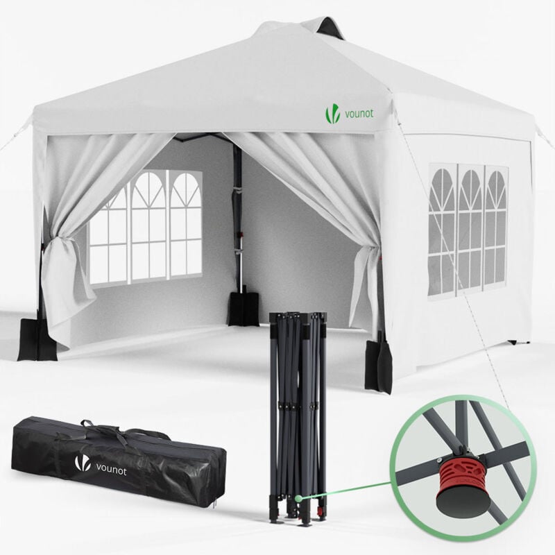 foto del prodotto vounot gazebo giardino 3x3m pieghevole con 4 pareti laterali, tenda per feste sistema di clic pop up con borsa di trasporto, bianco