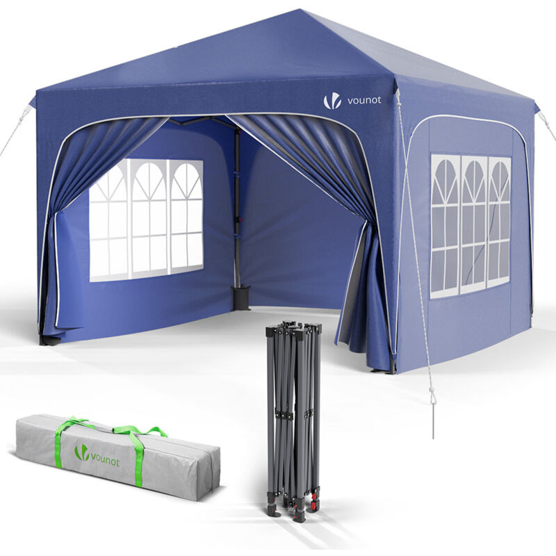 foto del prodotto vounot gazebo pieghevole 3x3m impermeabile tetto ad arco, tenda esterno resistente, padiglione pop up da giardino, blu