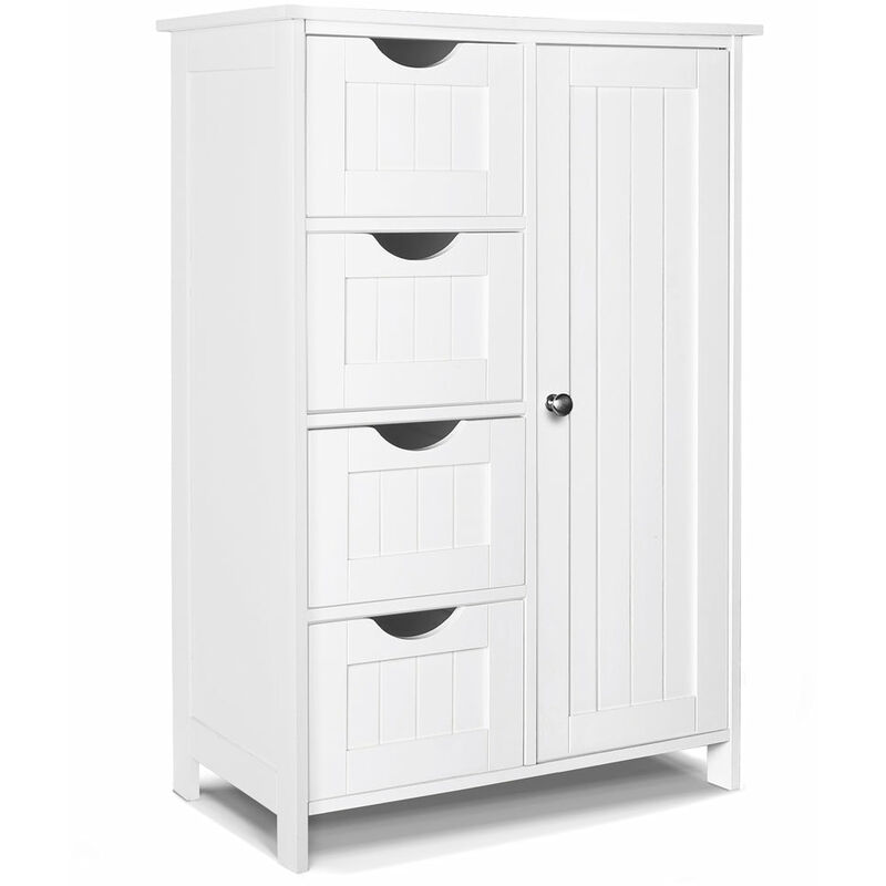 foto del prodotto vounot mobile da bagno armadietto da terra, con 4 cassetti, anta, ripiano regolabile, 55x30x82cm bianco