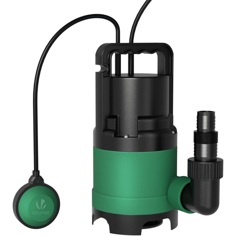foto del prodotto vounot pompa sommersa per acque sporche, pompa immersione, portata max 8000 l h, prevalenza max 5.5 m, interruttore a galleggiante, verde