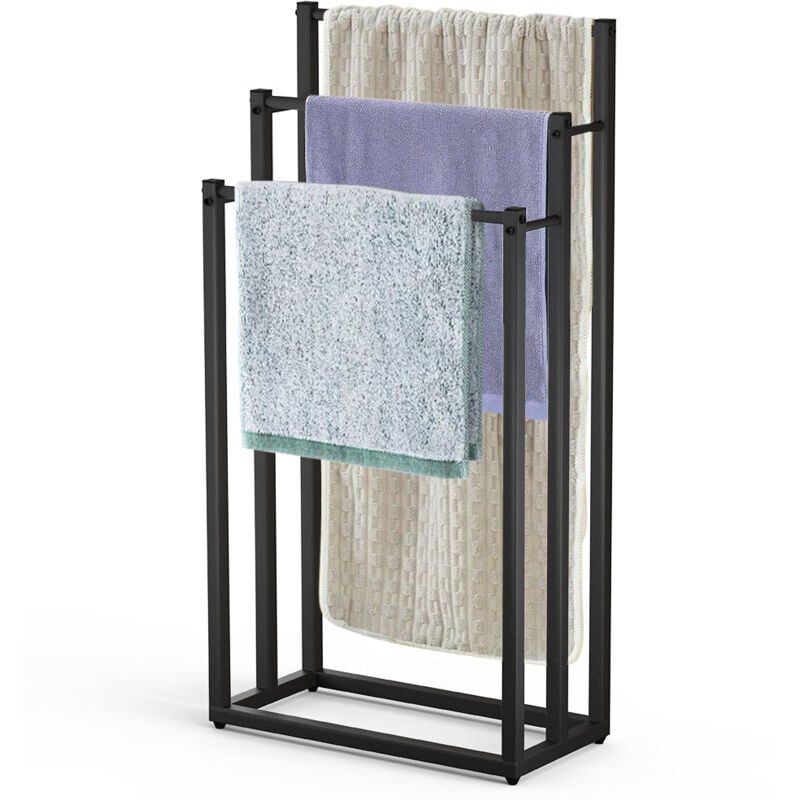 foto del prodotto vounot porta asciugamani bagno da terra, portasciugamani autoportante in metallo con 3 bracci, 45x22x86 cm, nero