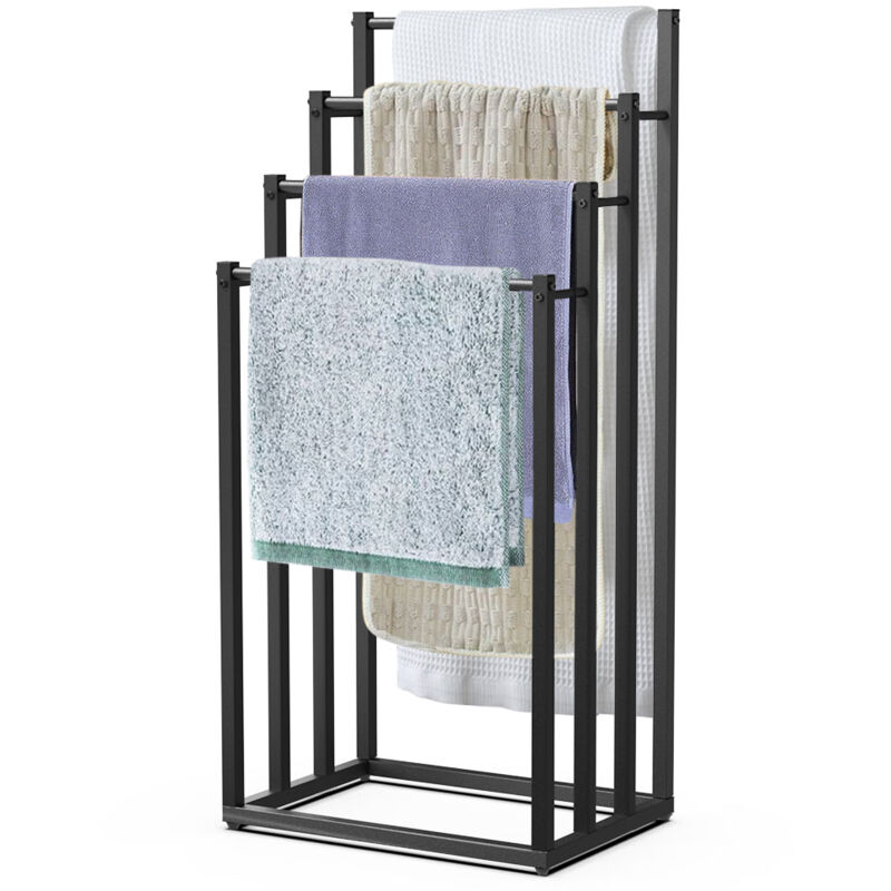 foto del prodotto vounot porta asciugamani bagno da terra, portasciugamani autoportante in metallo con 4 bracci, 45x33x101 cm, nero