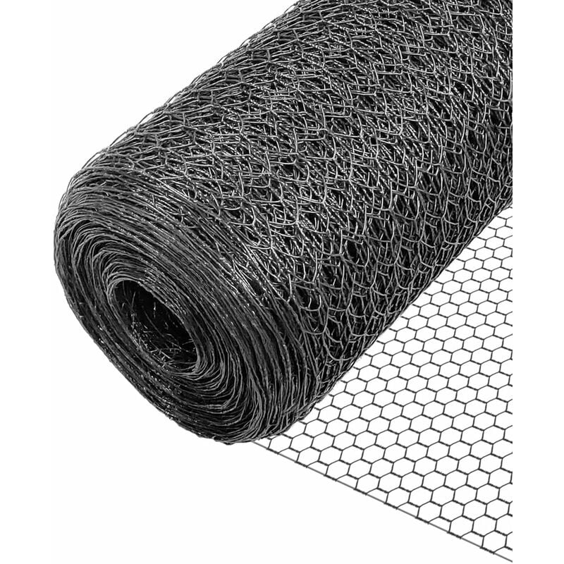 foto del prodotto vounot rete metallica torsione tripla rivestimento in pvc, maglia esagonale 13mm, 100cm x 50m, grigio