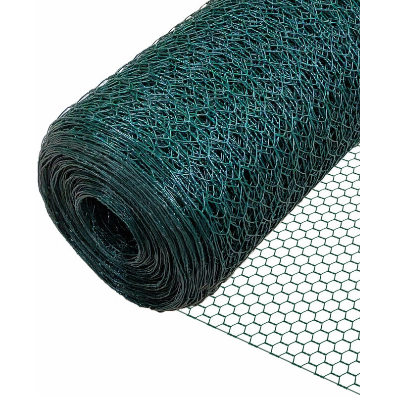 foto del prodotto vounot rete metallica torsione tripla rivestimento in pvc, maglia esagonale 13mm, 100cm x 50m, verde