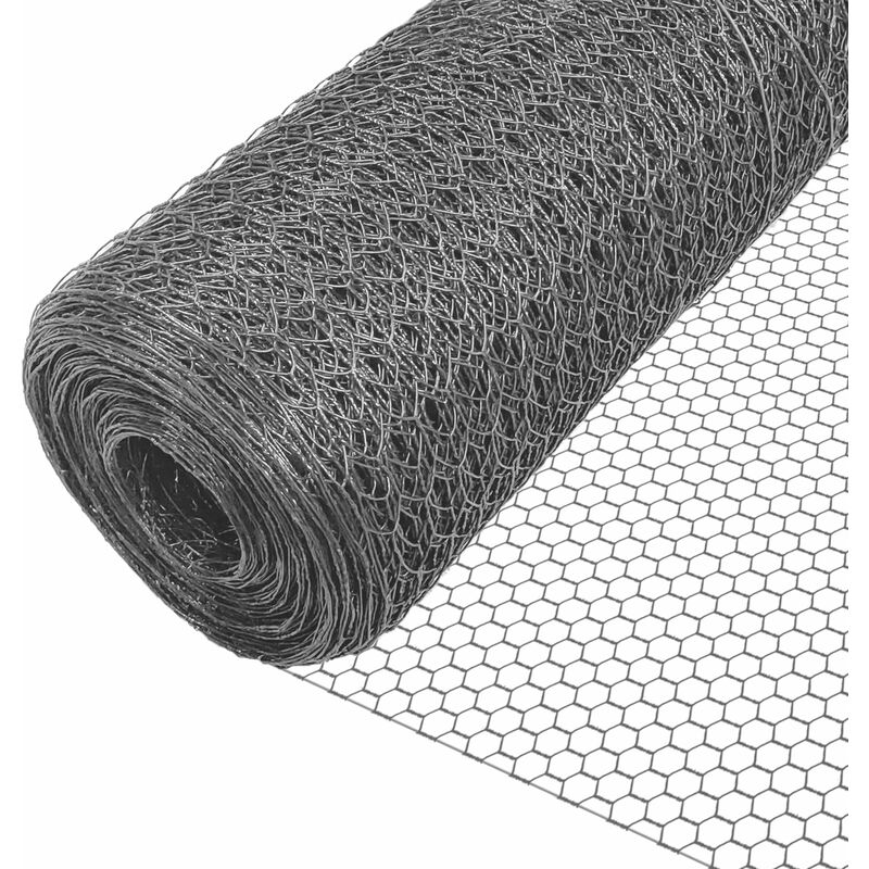 foto del prodotto vounot rete metallica torsione tripla rivestimento in pvc, maglia esagonale 25mm, 100cm x 25m, grigio