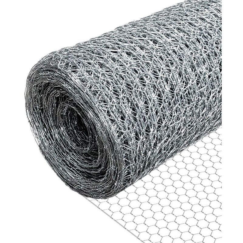 foto del prodotto vounot rete metallica zincata torsione tripla, maglia esagonale 25mm, 100cm x 25m, argento