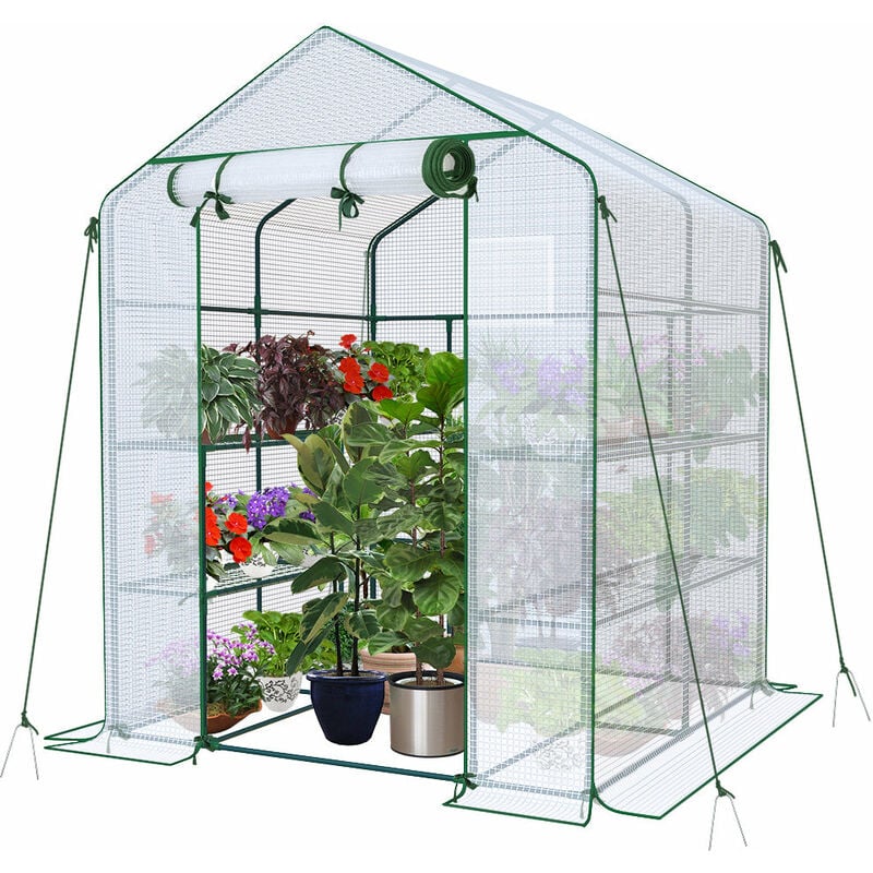 foto del prodotto vounot serra da giardino 143x143x195 cm, mini serra orto vivaio per piante 8 ripiani, bianco