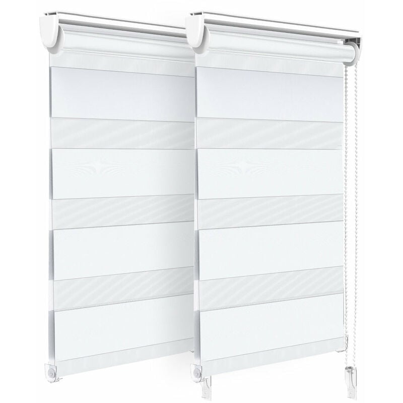foto del prodotto vounot set di 2 tenda a rullo doppia strato oscurante giorno e notte, catenella laterale, tenda interno zebra blinds bianco, 45 x 150 cm