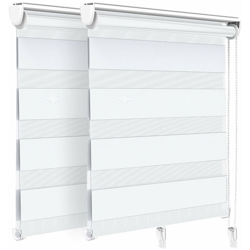foto del prodotto vounot set di 2 tenda a rullo doppia strato oscurante giorno e notte, catenella laterale, tenda interno zebra blinds bianco, 90 x 150 cm