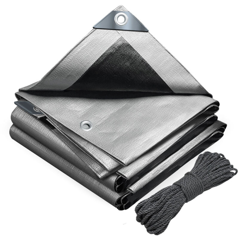 foto del prodotto vounot telo impermeabile esterno 6x8m, telone occhiellato impermeabile rinforzato pe 180 g m , grigio nero