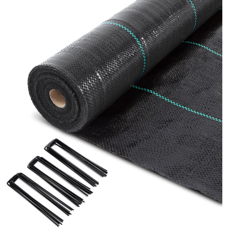 foto del prodotto vounot telo pacciamatura 2m x 50m 100g m , con 100 picchetti a u, nero