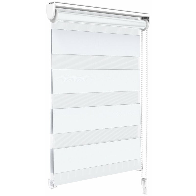 foto del prodotto vounot tenda a rullo doppia strato oscurante giorno e notte, catenella laterale, tenda interno zebra blinds bianco, 50 x 150 cm